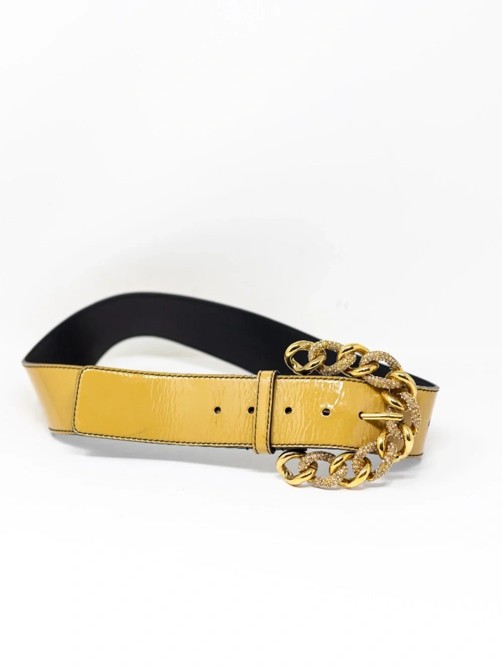 Valentino Genuine Patent Leather Italy Crystal Jewel Chain Link Buckle Belt